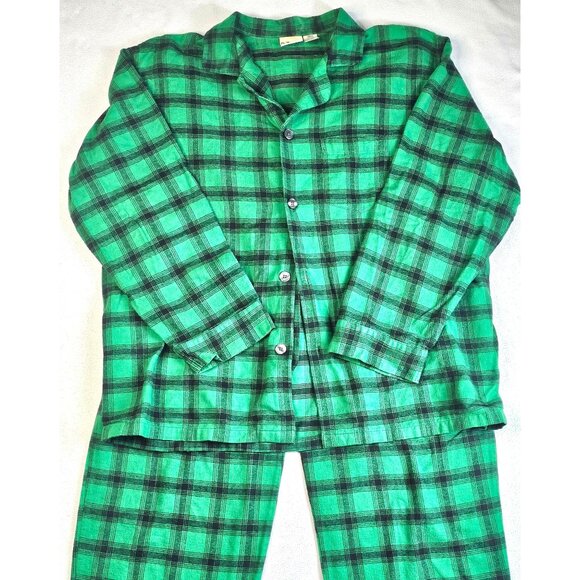 Vtg L.L. Bean Mens Plaid Flannel Pajama Set XL Green Check Cotton Sleepwear - Picture 1 of 12